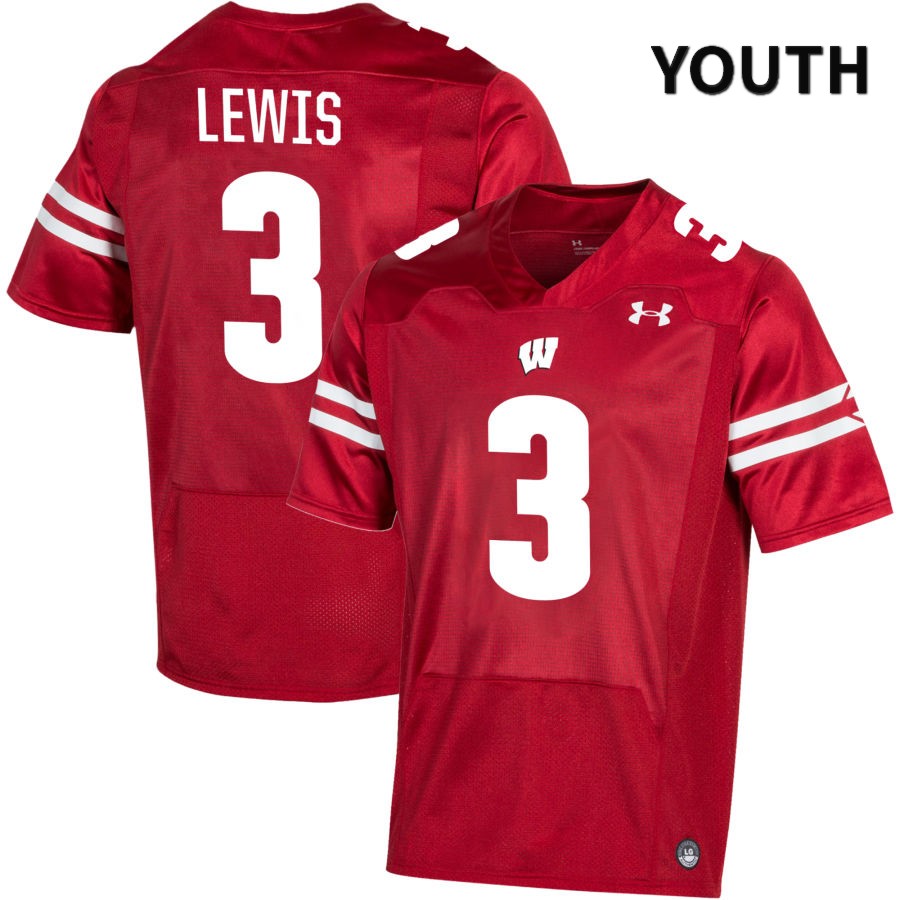 Wisconsin Badgers Youth #3 Keontez Lewis NCAA Under Armour Authentic Red NIL 2022 College Stitched Football Jersey DQ40N13AA